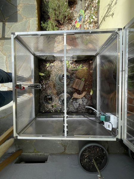 Frühbeet animalia (103 x 103 cm) - 16 mm Hohlkammerplatten und ALLTOP-Deckel, Lampenhalterung, Deckelheber mit Rolle und Technikpaket Frühbeet mit UV-Wärmelampe