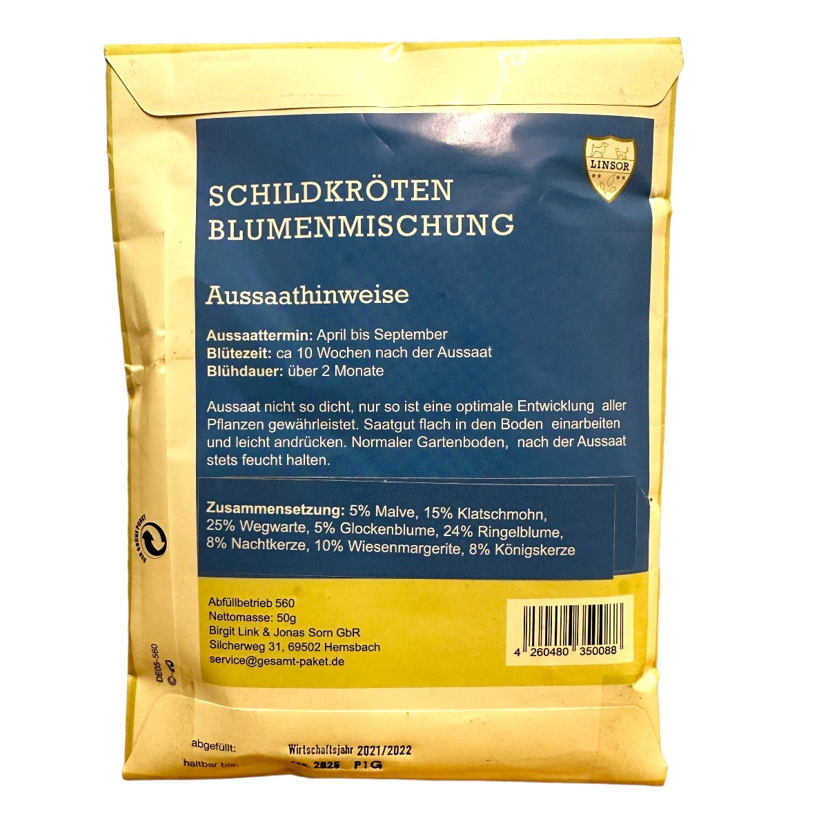 Schildkröten Blumenmischung Samenmischung Linsor - Rückseite
