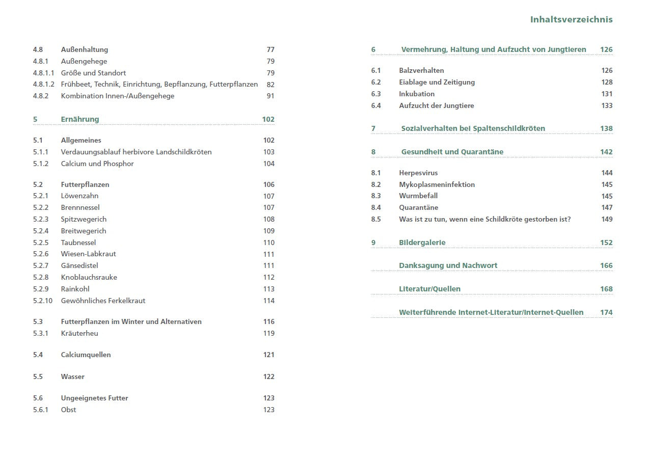 Buch Spaltenschildkröten Malacochersus tornieri - Inhaltsverzeichnis 2