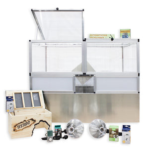 Frühbeet-Set XL für Schildkröten, 150x103 cm mit automatischem Deckelheber und Zubehör.