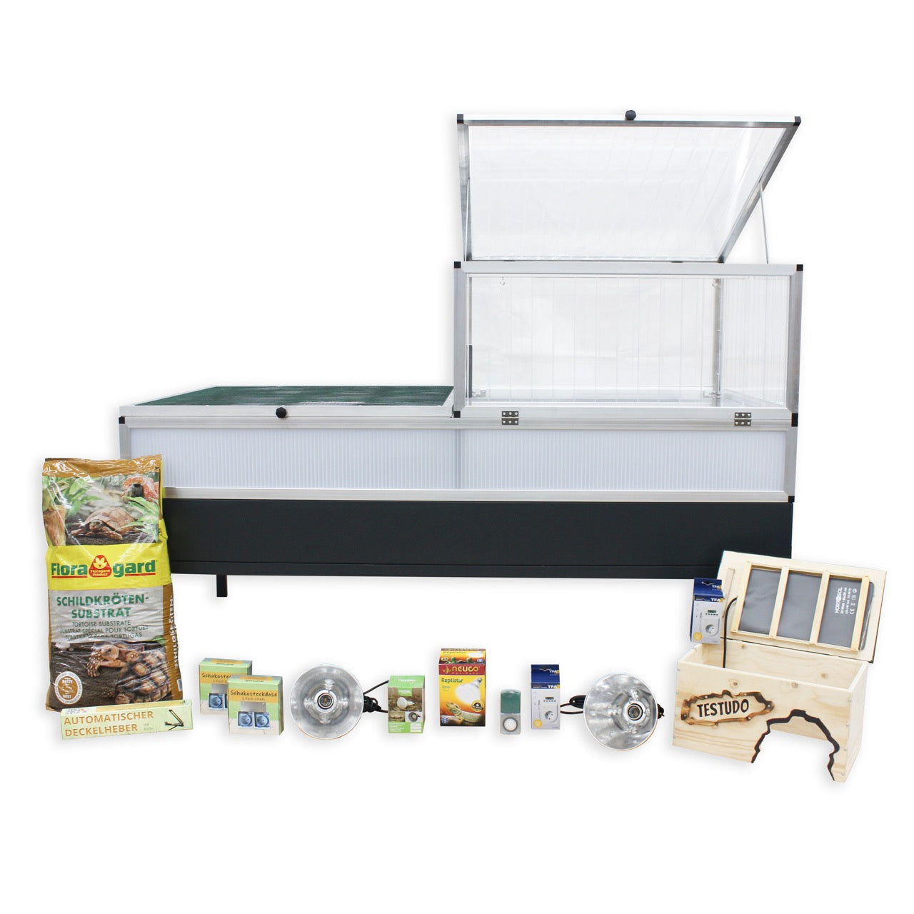 Hochbeet-Set L 206 x 103 cm mit Frühbeet und Floragard Schildkröten-Substrat