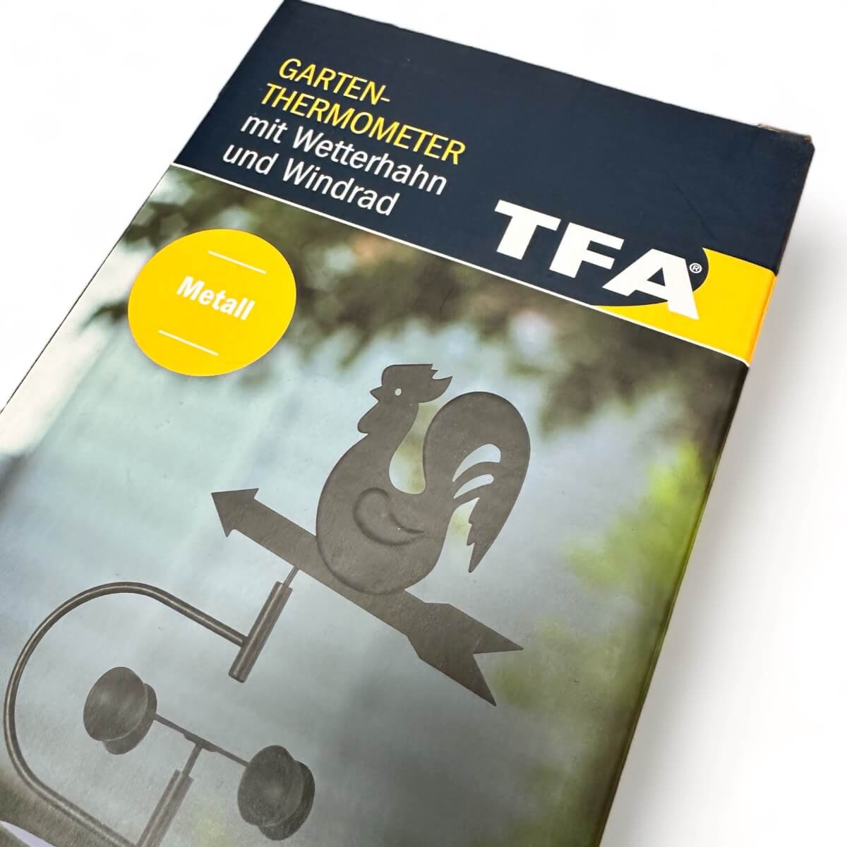 Gartenthermometer mit Wetterhahn und Windrad