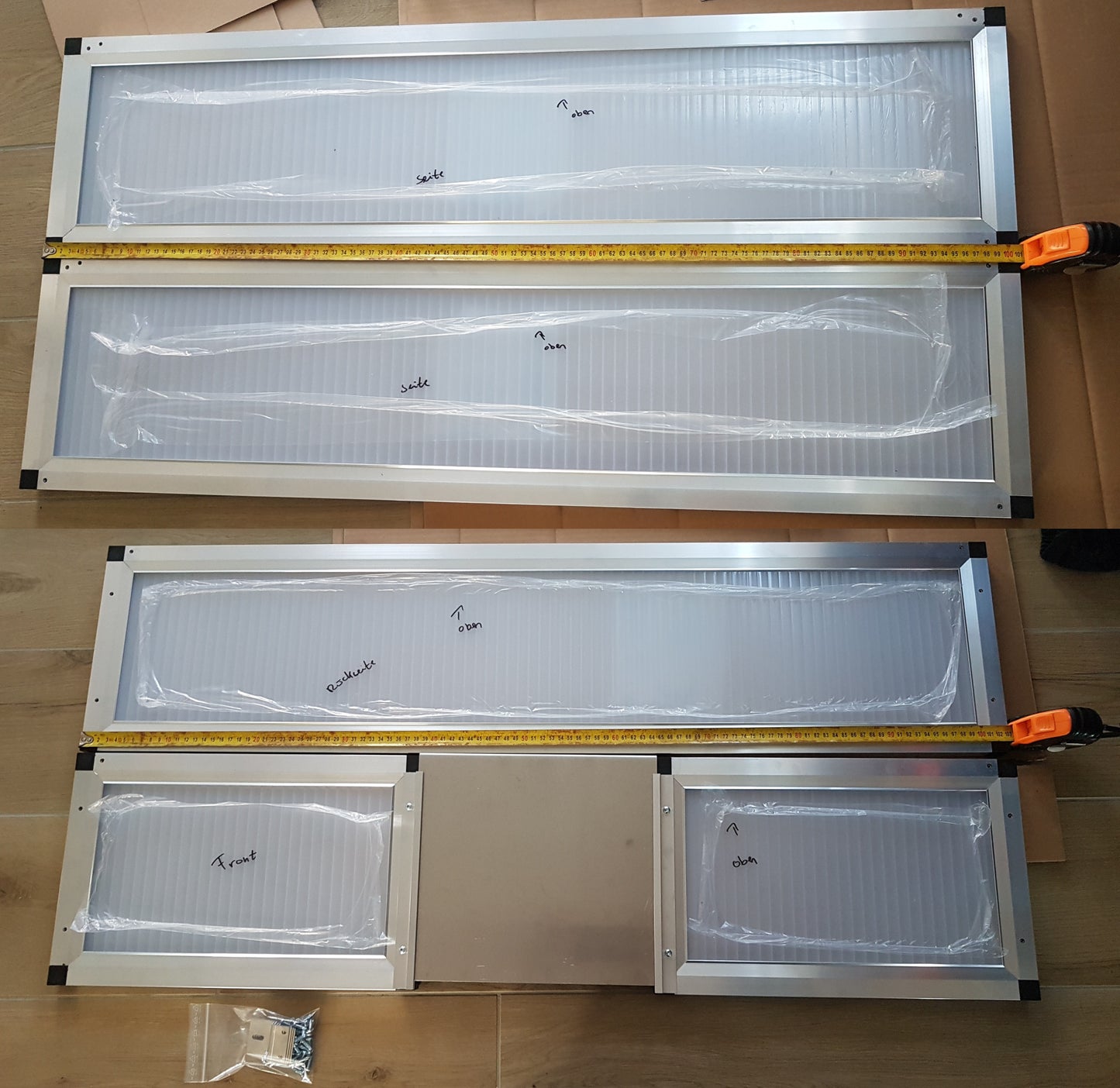 Beckmann Frühbeet Unterbau opal - beschriftete Einzelteile mit Eingang