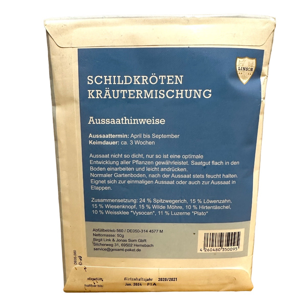 Schildkröten Kräutermischung Samemischung Linsor - Rückseite