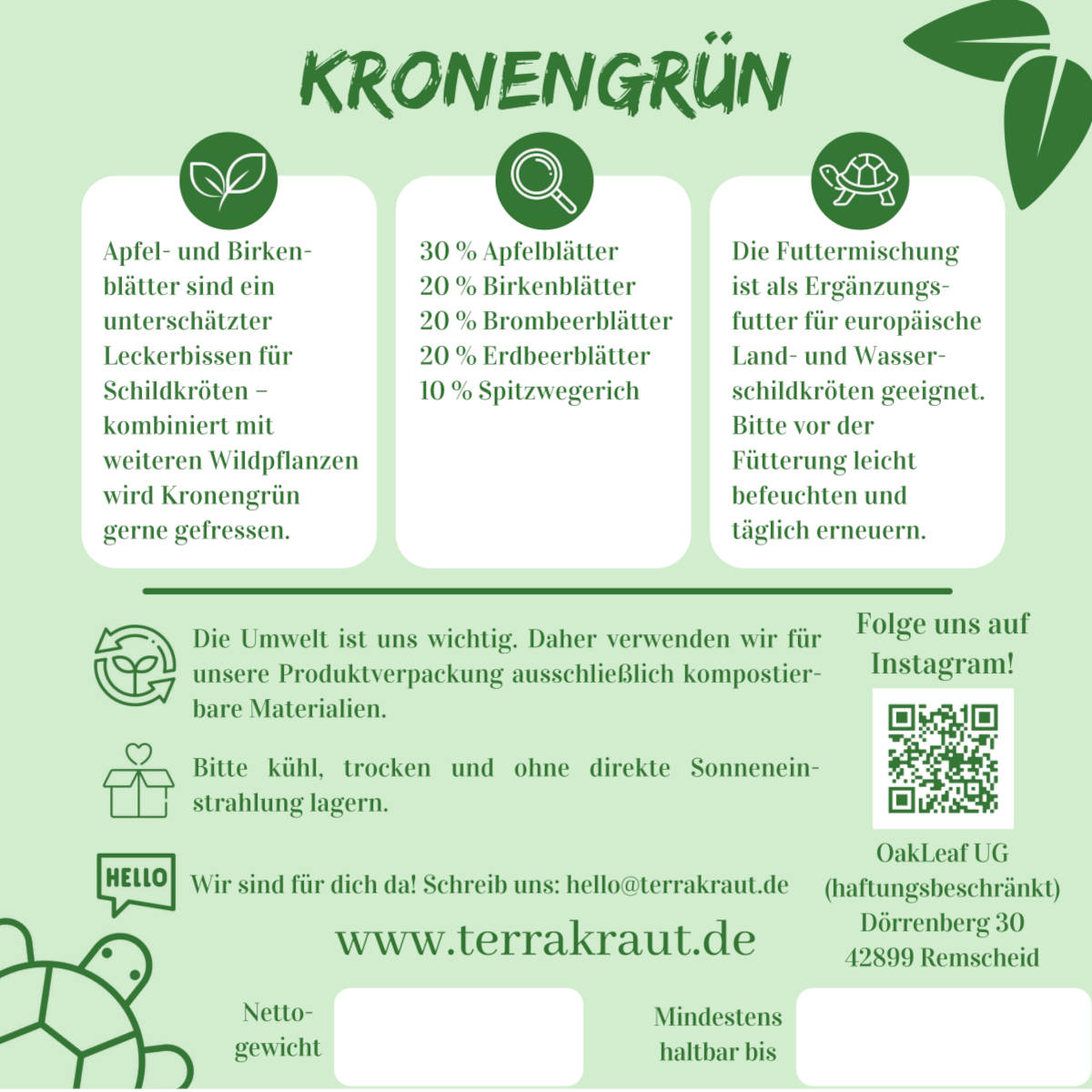Terrakraut Kronengrün Etikett Rückseite