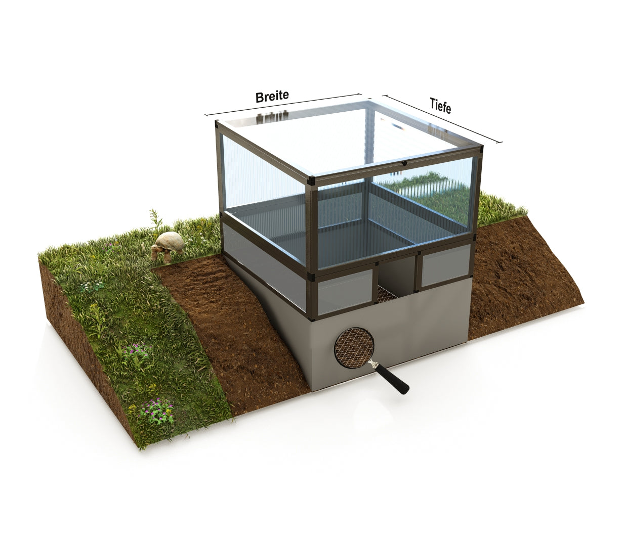 Frühbeet animalia Hohlkammerplatten und ALLTOP-Deckel, Unterbau Hohlkammerplatten opal, Schutz vor Fressfeinden